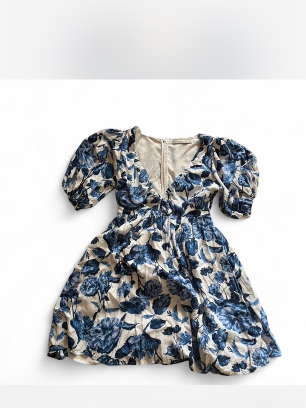 Abercrombie Blue Floral Puff Sleeve Mini Dress XS Cottagecore Tie Front